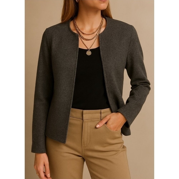 Boden Gray Seamed Boiled Wool Open Cardigan Sweater Blazer Jacket US 8 UK 12 - Picture 11 of 11